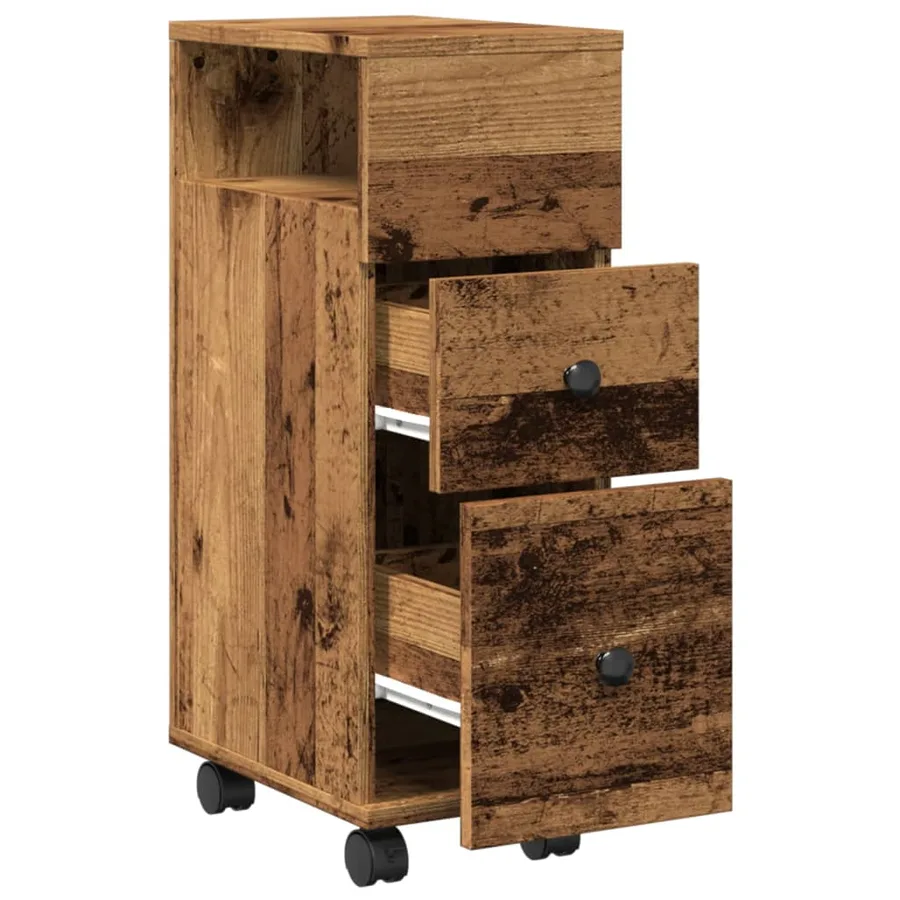 Meuble étroit de salle de bain à roulettes vieux bois - 7
