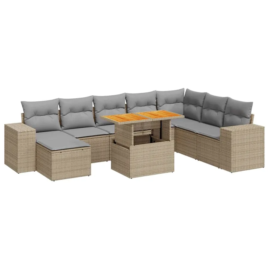 Salon de jardin avec coussins 9 pcs gris résine tressée acacia - 2
