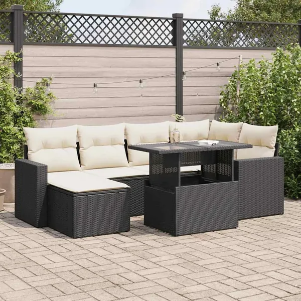 Salon de jardin 7 pcs avec coussins noir résine tressée 55 x 62 x 69 cm - 67,8 kg