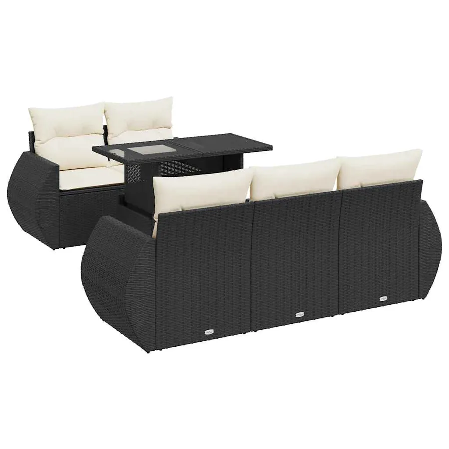 Salon de jardin 6 pcs avec coussins noir résine tressée - 2