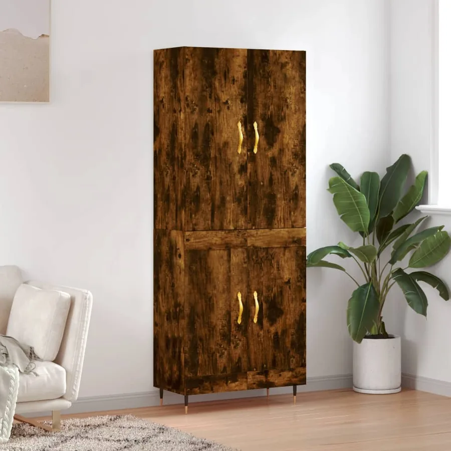 Buffet haut Chêne fumé 69,5x34x180 cm Bois d'ingénierie