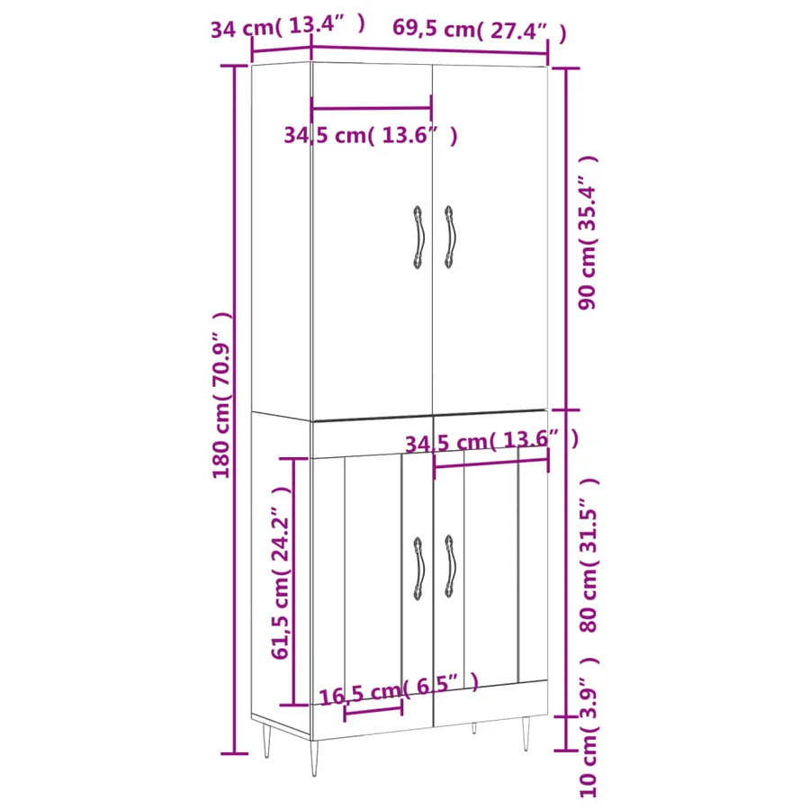 Buffet haut Chêne fumé 69,5x34x180 cm Bois d'ingénierie - 13