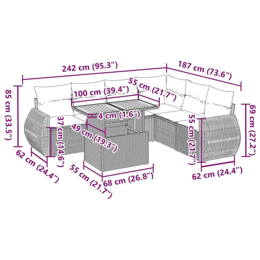 Salon de jardin avec coussins 7 pcs beige résine tressée - 15