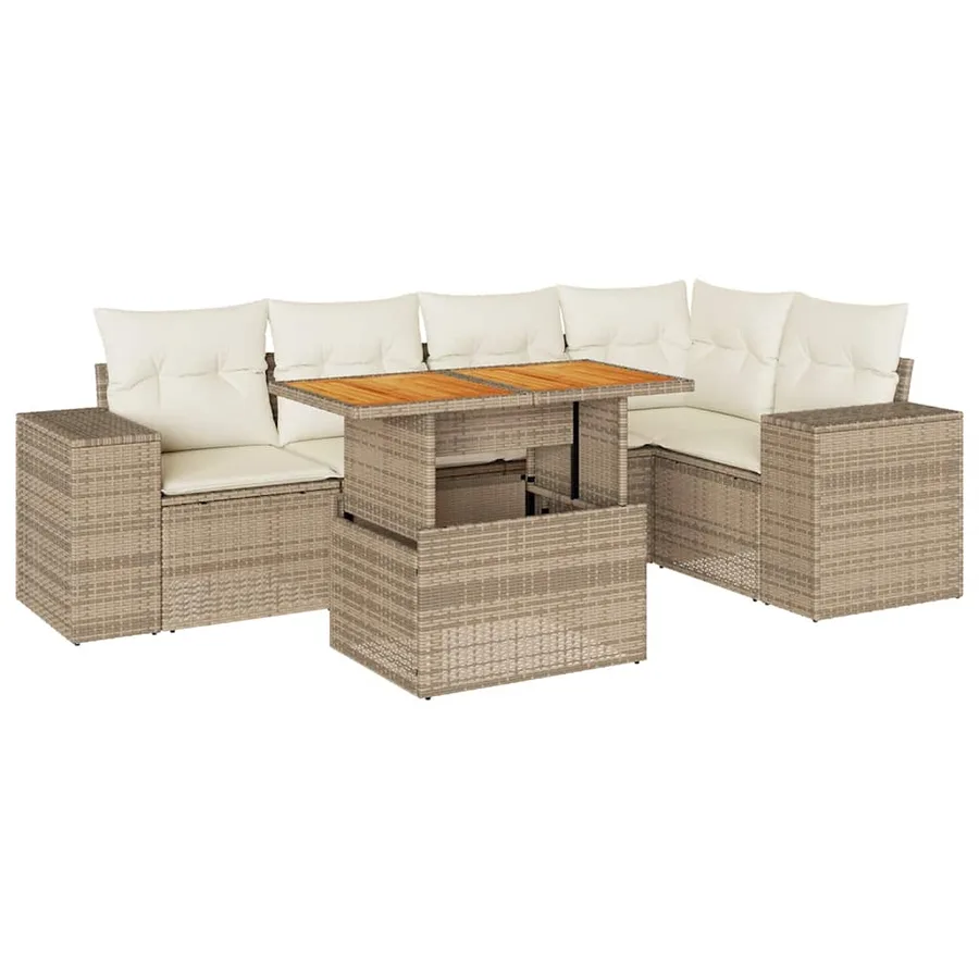 Salon de jardin avec coussins 6 pcs beige résine tressée - 2