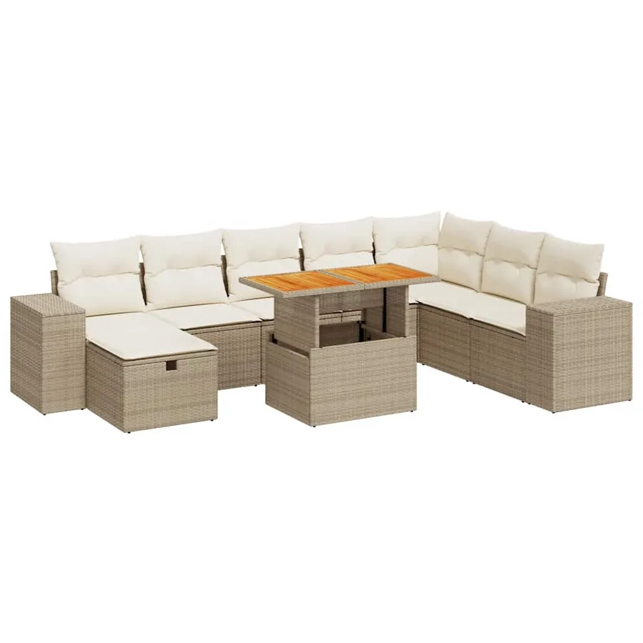 Salon de jardin avec coussins 9 pcs beige résine tressée acacia - 2
