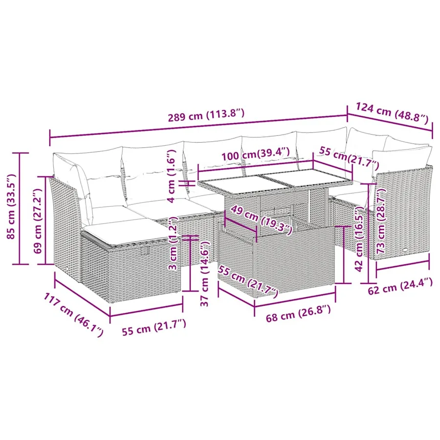 Salon de jardin avec coussins 8 pcs beige résine tressée - 16