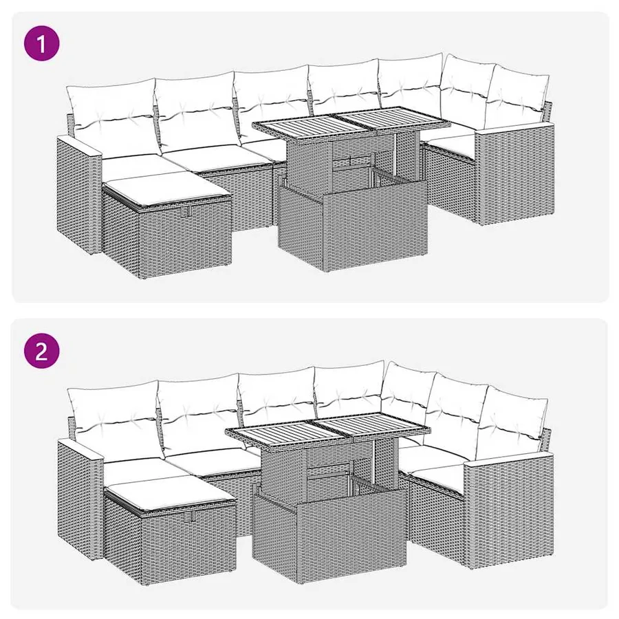 Salon de jardin avec coussins 5 pcs beige résine tressée - 13