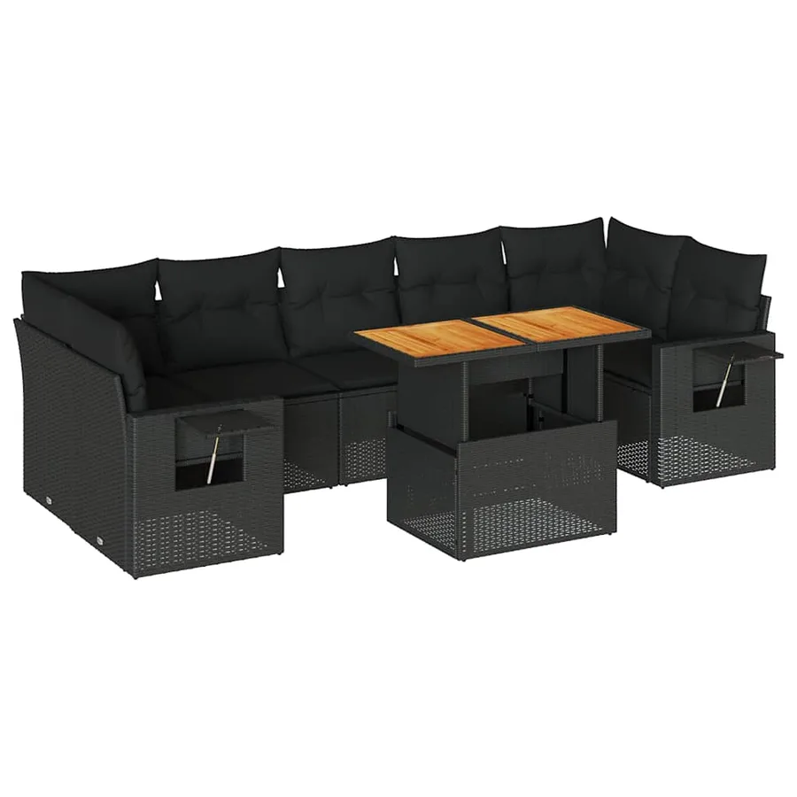 Salon de jardin 8 pcs avec coussins noir résine tressée - 2
