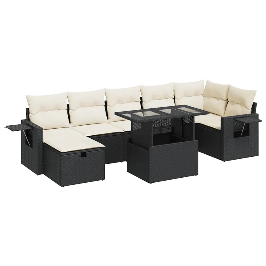 Salon de jardin 8 pcs avec coussins noir résine tressée - 2
