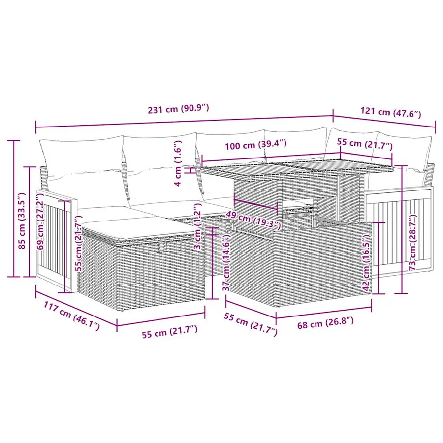 Salon de jardin avec coussins 8 pcs beige résine tressée - 17