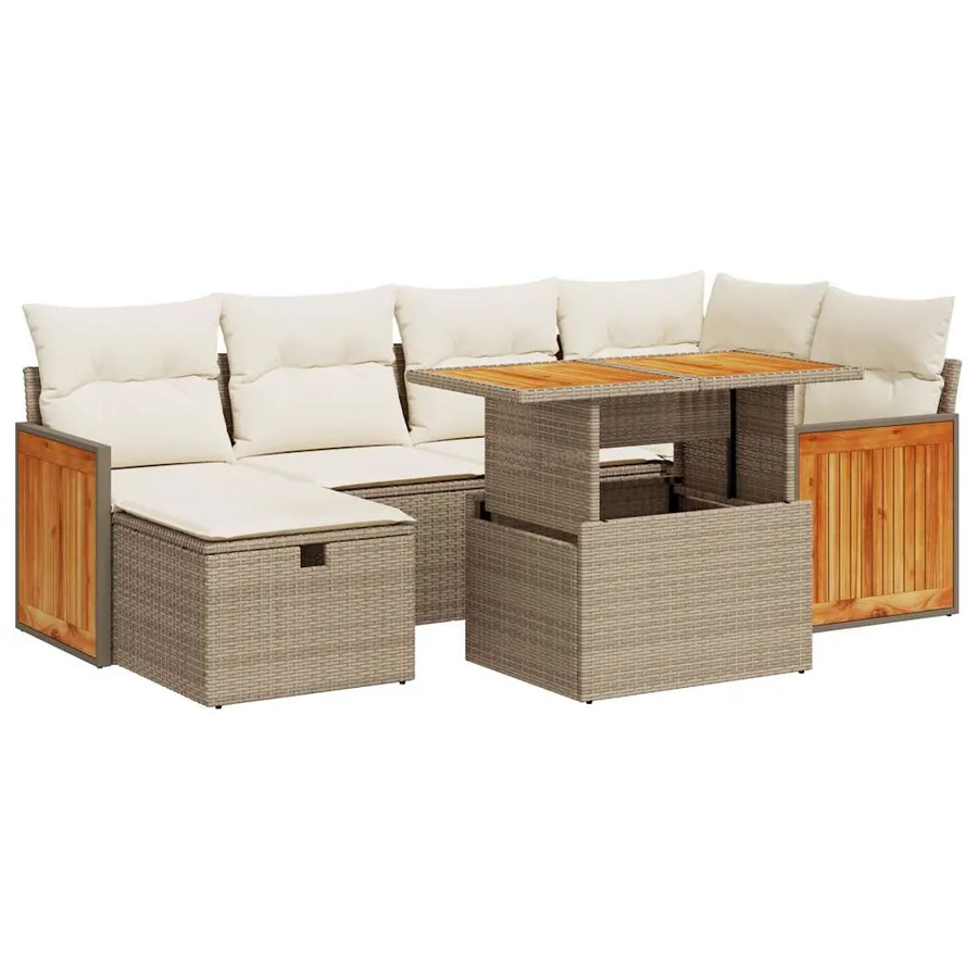 Salon de jardin avec coussins 8 pcs beige résine tressée - 2