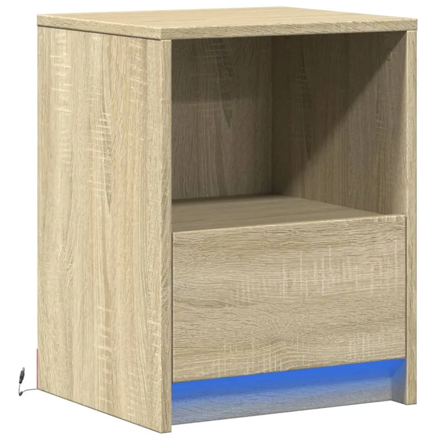 Armoire de chevet avec lumières LED chêne sonoma - 3