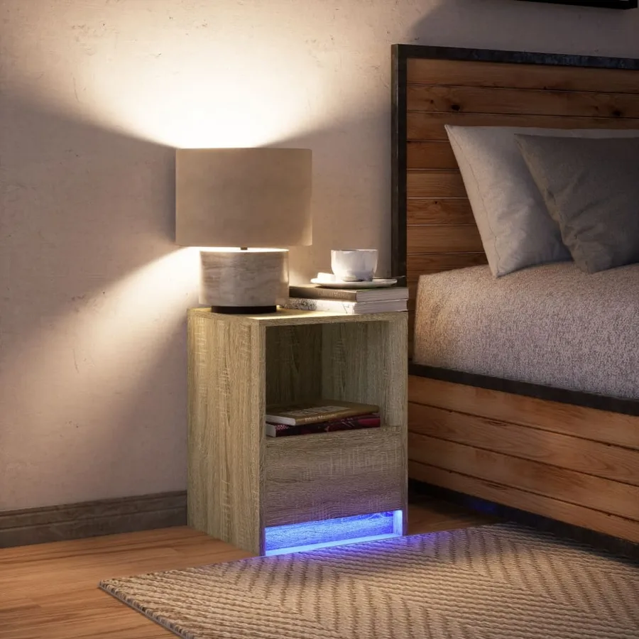 Armoire de chevet avec lumières LED chêne sonoma - 5