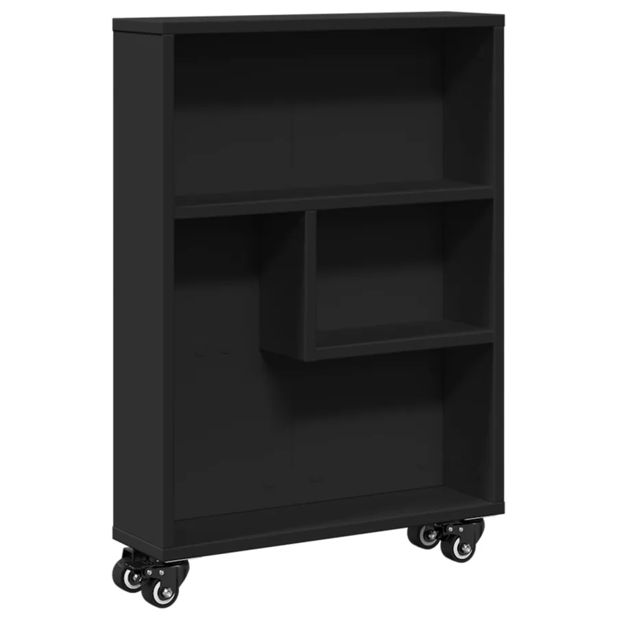 Chariot de rangement étroit noir 48x13x68 cm bois d'ingénierie - 2