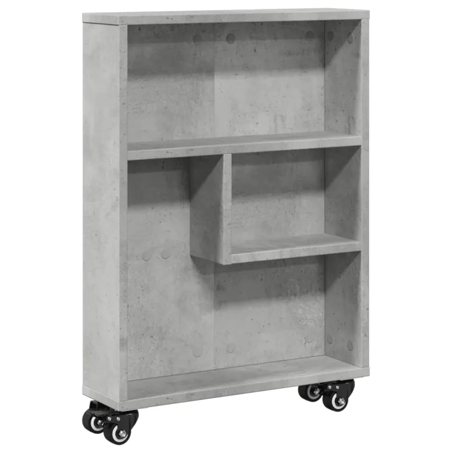 Chariot de rangement étroit gris béton bois d'ingénierie - 2