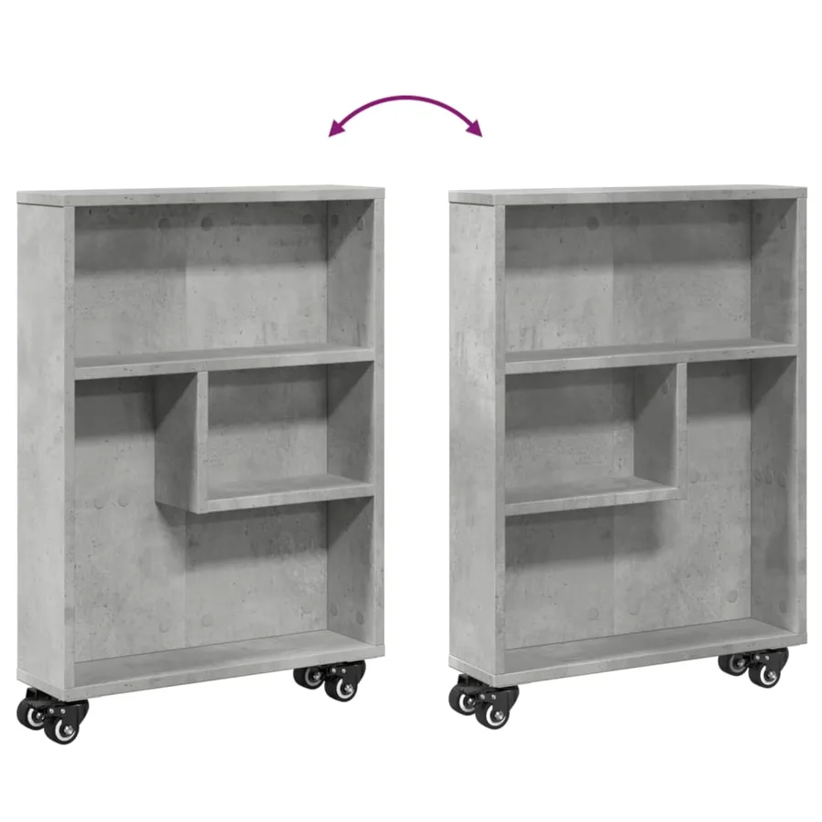 Chariot de rangement étroit gris béton bois d'ingénierie - 7