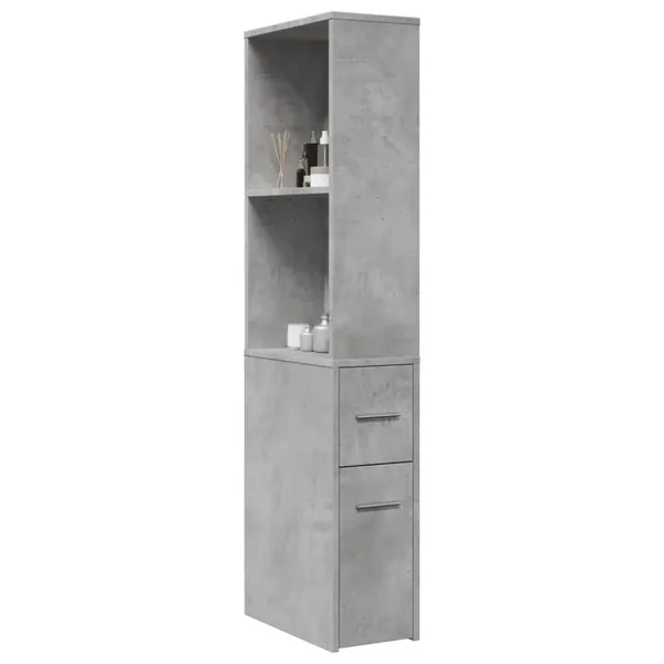 Armoire de salle de bain étroite avec roulettes gris béton