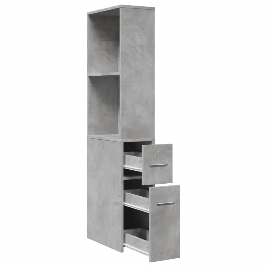 Armoire de salle de bain étroite avec roulettes gris béton - 7