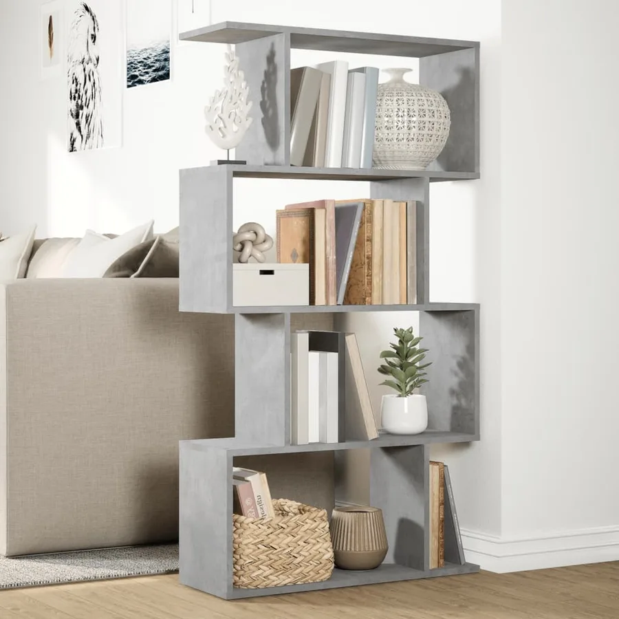 Étagère séparatrice de pièce à 4 niveaux gris béton 70x24x129cm - 4