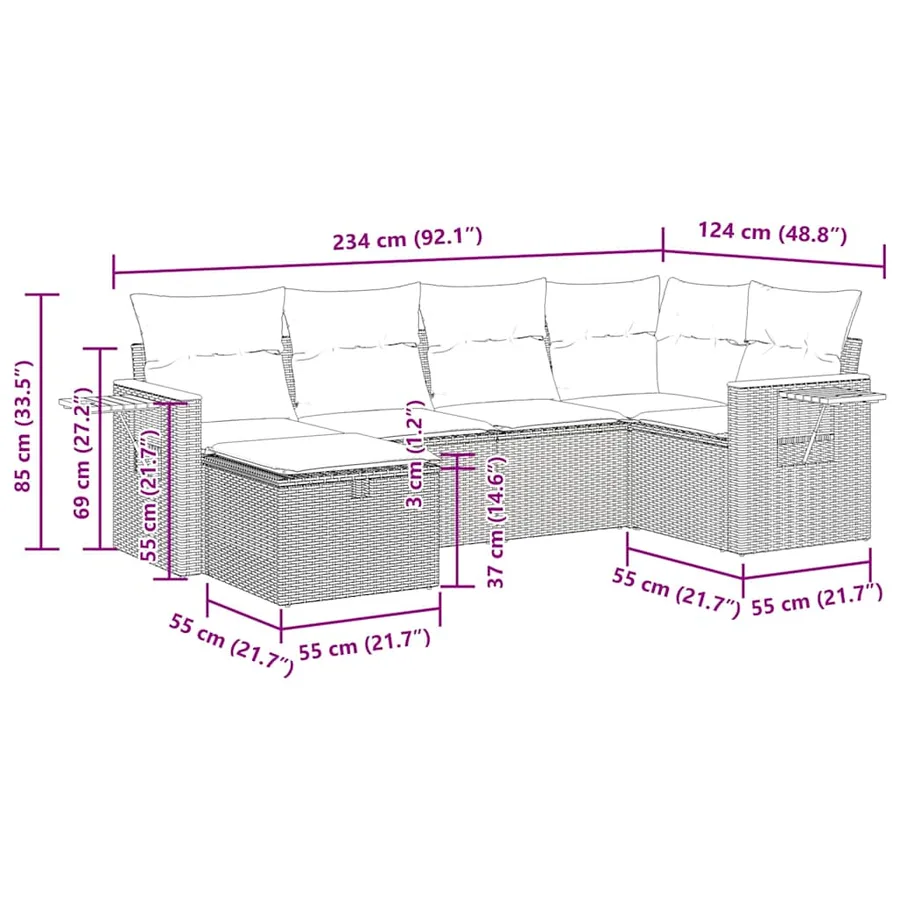 Salon de jardin avec coussins 6 pcs beige résine tressée - 15
