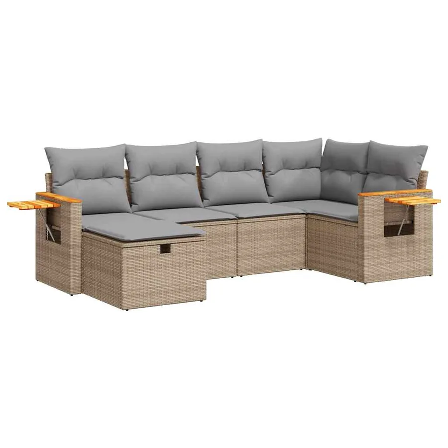 Salon de jardin avec coussins 6 pcs beige résine tressée - 2