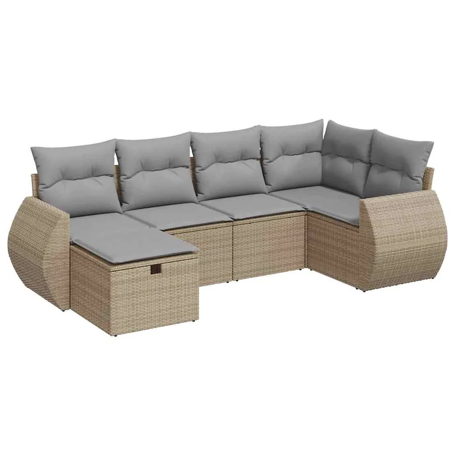 Salon de jardin avec coussins 6 pcs beige résine tressée - 2