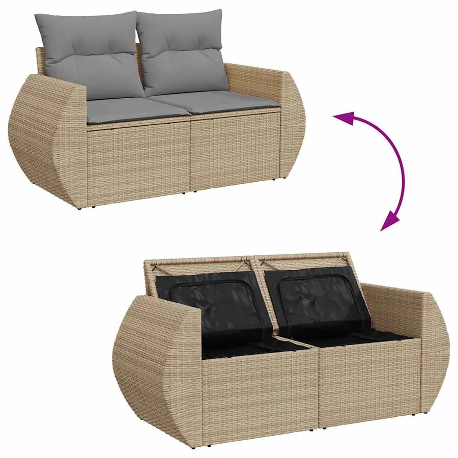 Salon de jardin avec coussins 6 pcs beige résine tressée - 9