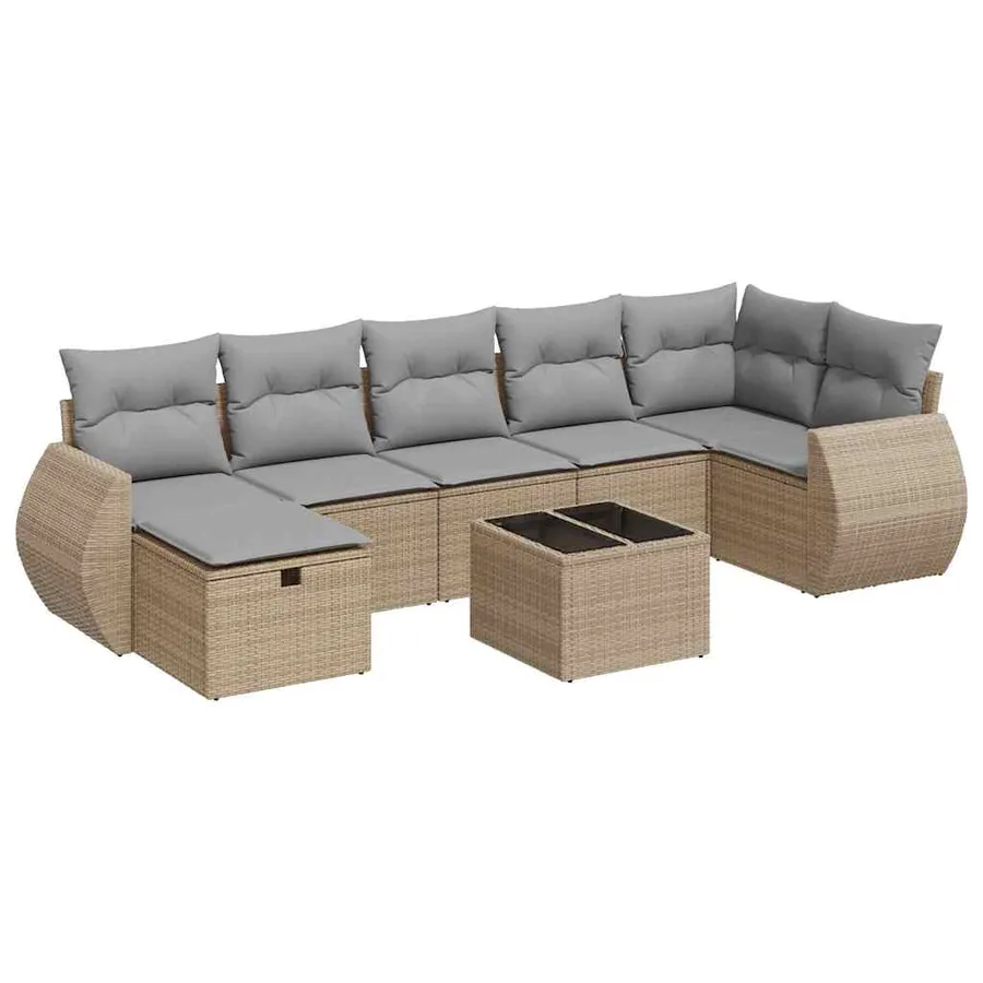 Salon de jardin avec coussins 8 pcs beige résine tressée - 2