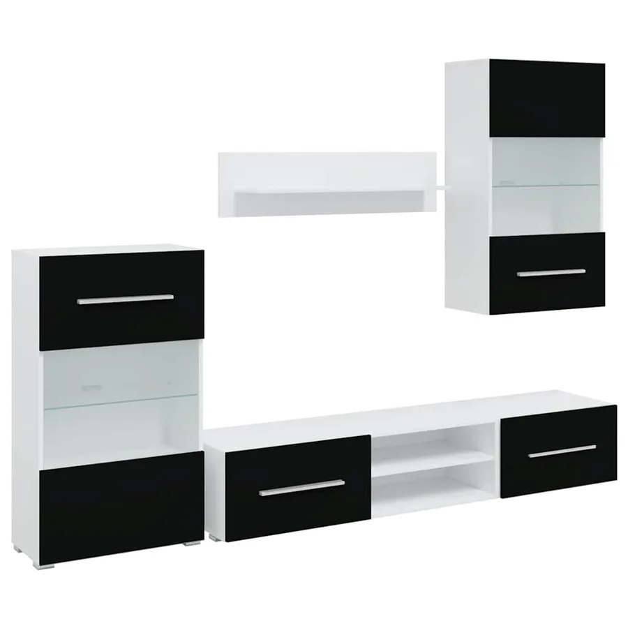 Meubles TV avec lumière LED 5 pcs noir mat bois d'ingénierie - 2