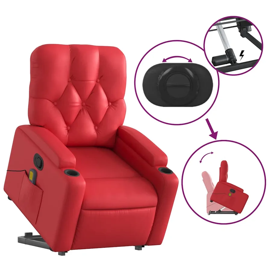 Fauteuil inclinable de massage Rouge Similicuir - 6