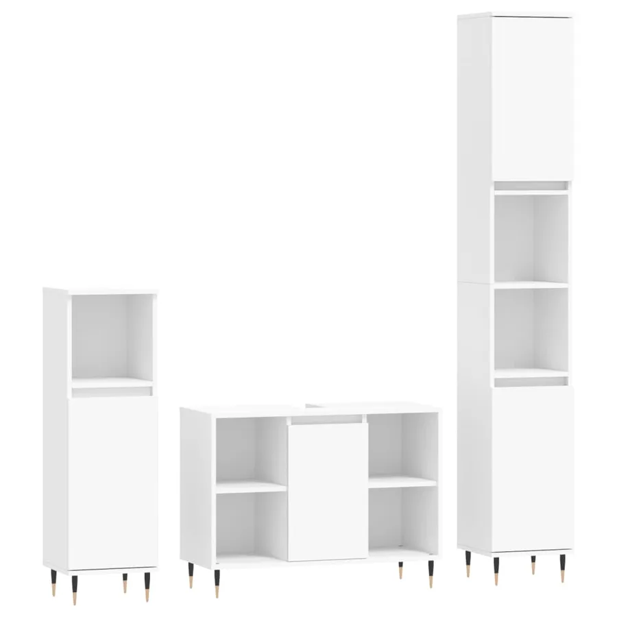 Ensemble de meubles salle de bain 3 pcs blanc bois d'ingénierie - 2