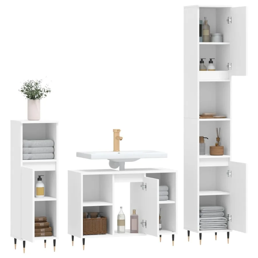 Ensemble de meubles salle de bain 3 pcs blanc bois d'ingénierie - 4
