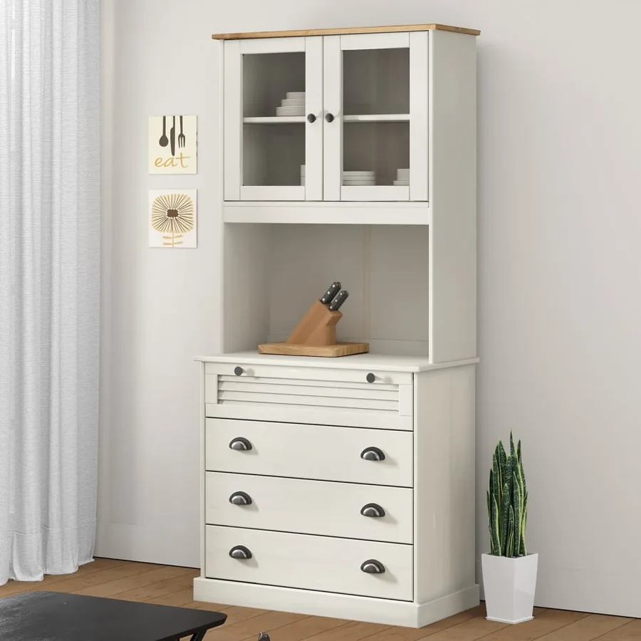 Buffet haut VIGO blanc 80x40x176 cm bois massif de pin