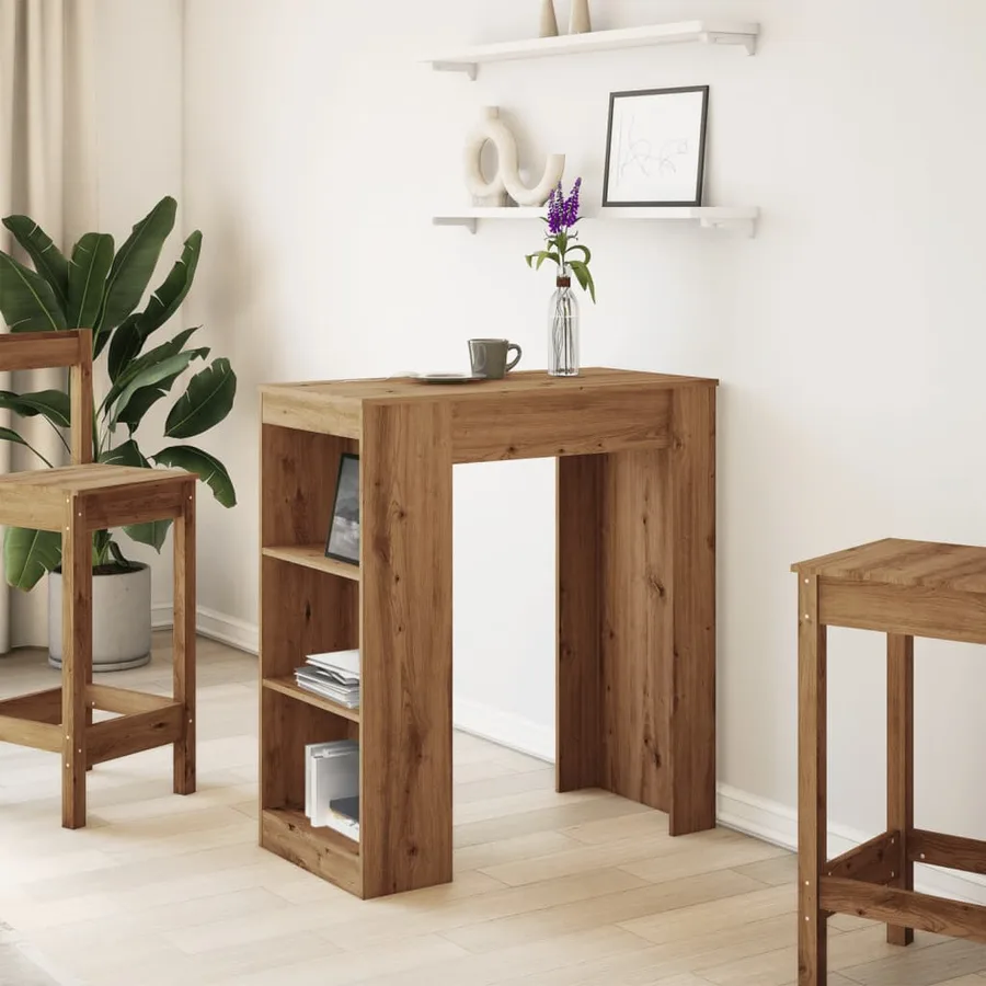 Table de bar avec étagères chêne artisanal bois d'ingénierie - 3