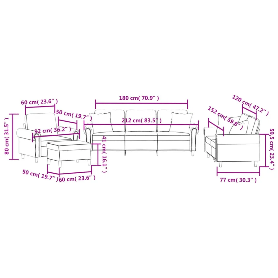 Ensemble de canapés 4 pcs avec coussins rose velours - 11