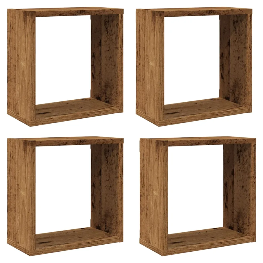 Étagères cube murales 4 pcs vieux bois 30x15x30 cm - 2