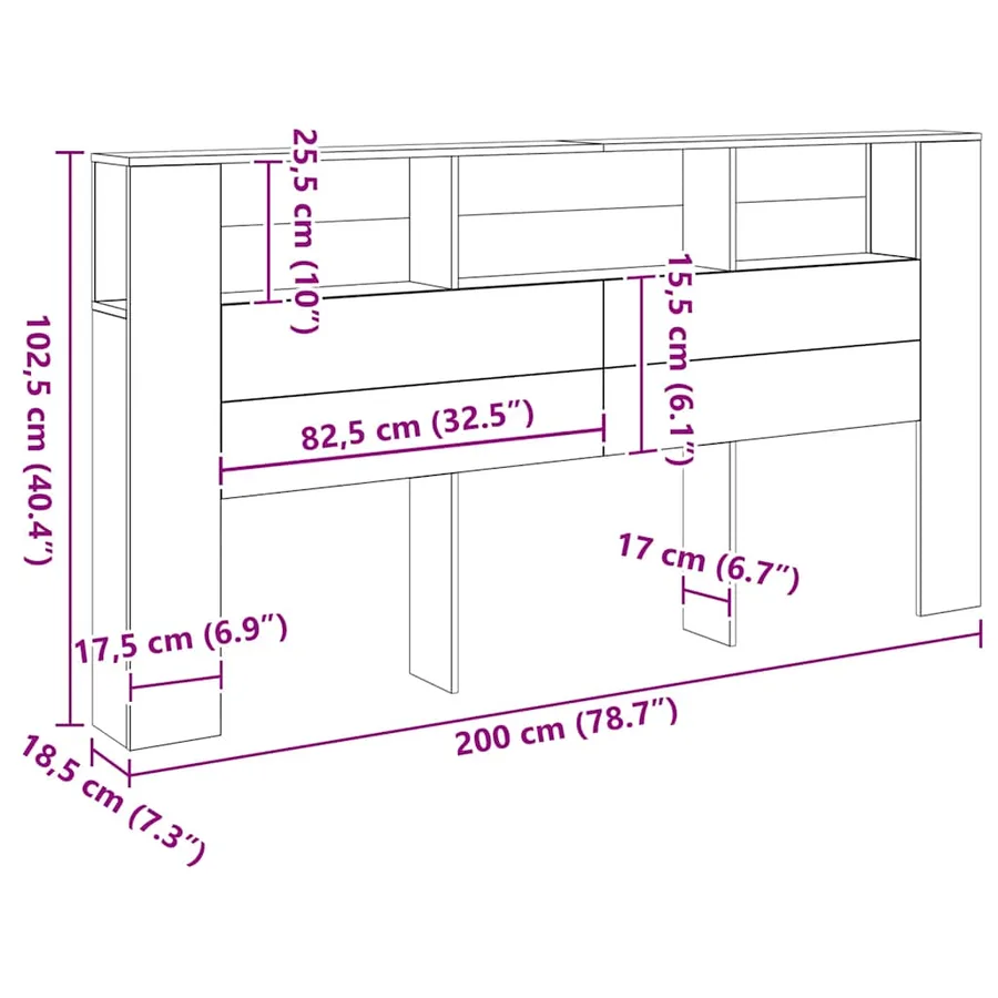 Armoire de tête de lit chêne artisanal 200x18,5x102,5 cm - 9