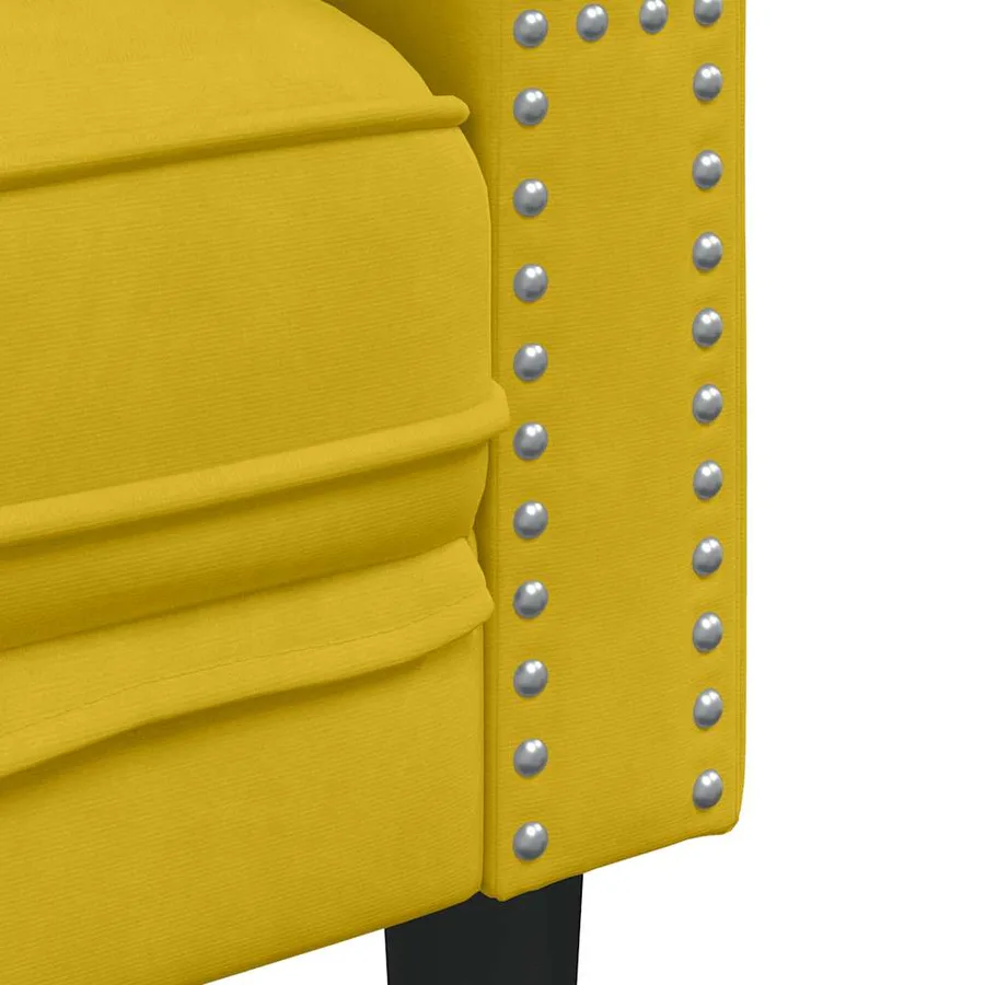 Canapé Chesterfield avec traversins 3 places jaune velours - 7