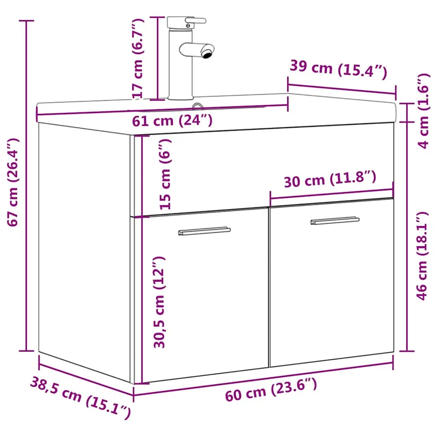 Armoire lavabo de salle de bain et vasque et robinet intégrés - 11