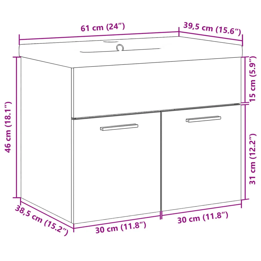 Armoire lavabo de salle de bain et bassin intégré chêne sonoma - 11