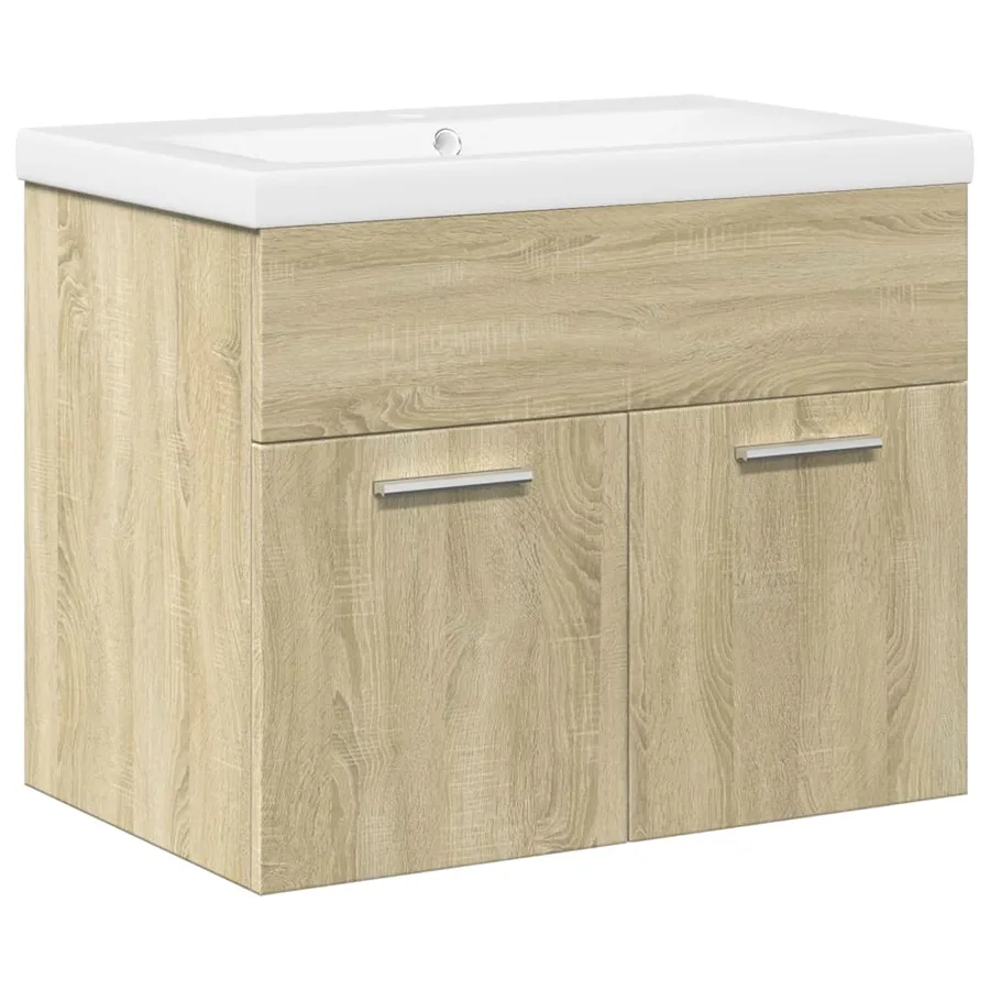 Armoire lavabo de salle de bain et bassin intégré chêne sonoma - 2