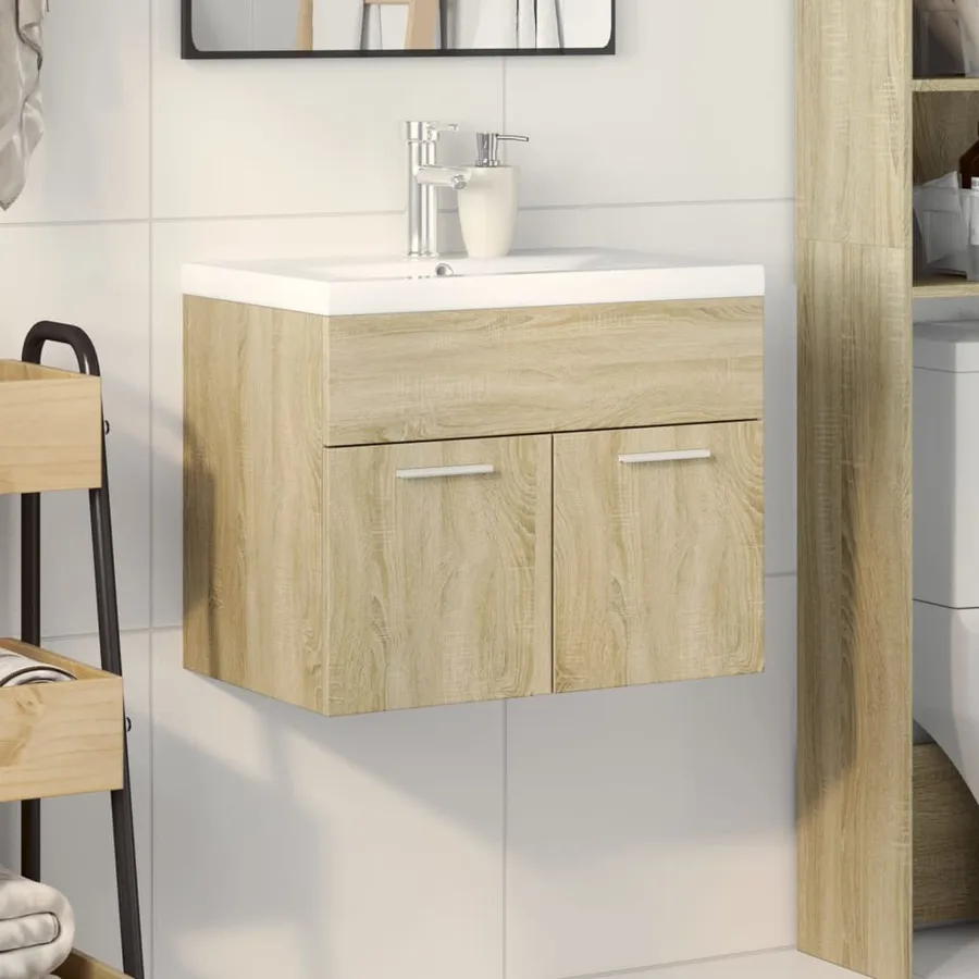 Armoire lavabo de salle de bain et bassin intégré chêne sonoma - 3