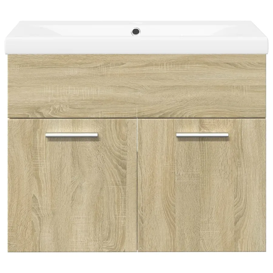 Armoire lavabo de salle de bain et bassin intégré chêne sonoma - 4
