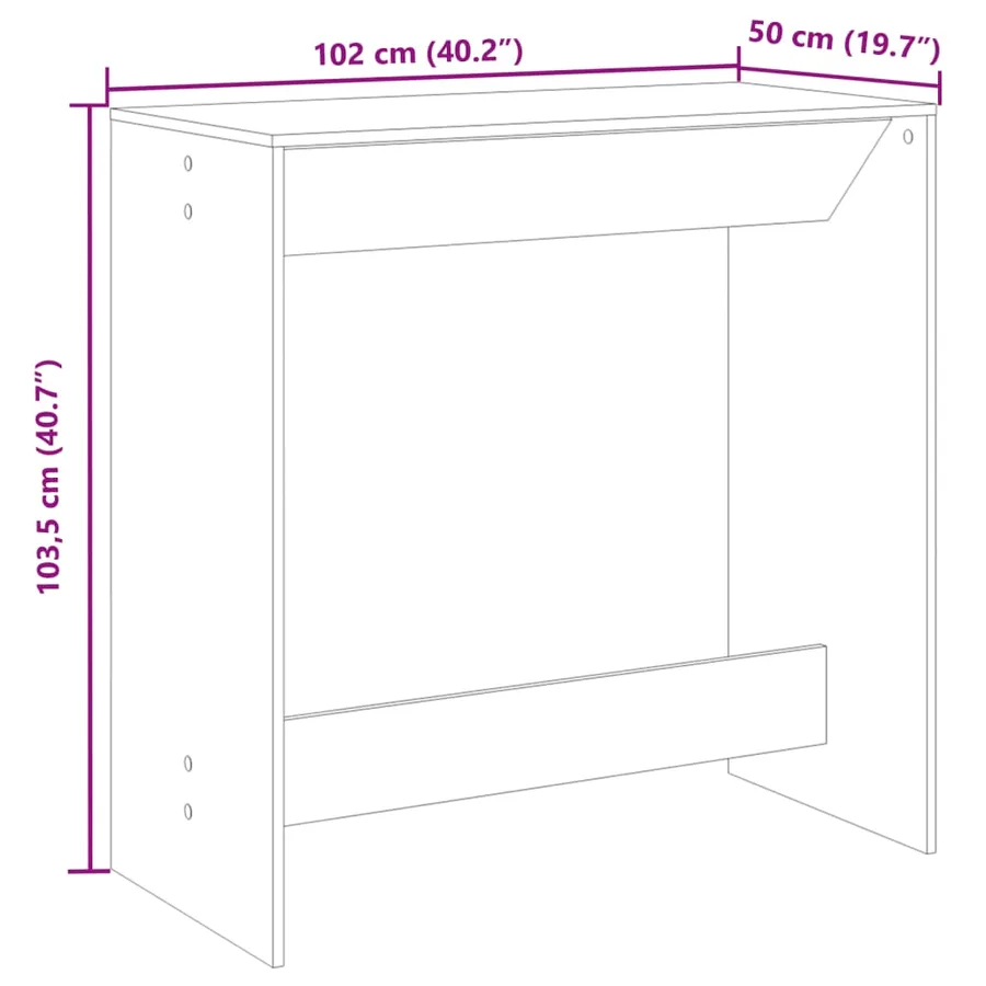 Table de bar chêne artisanal 102x50x103,5 cm bois d'ingénierie - 8