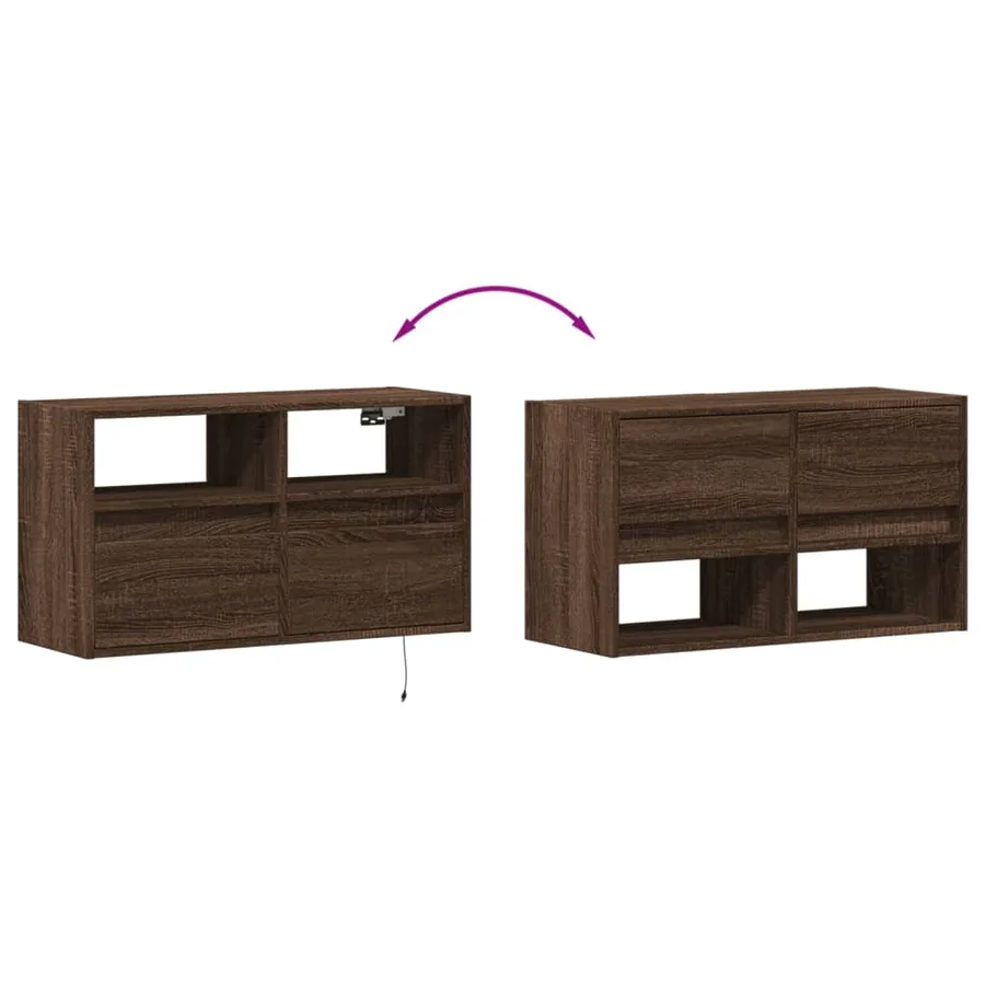 Meuble TV mural avec lumières LED chêne marron 80x31x45 cm - 10