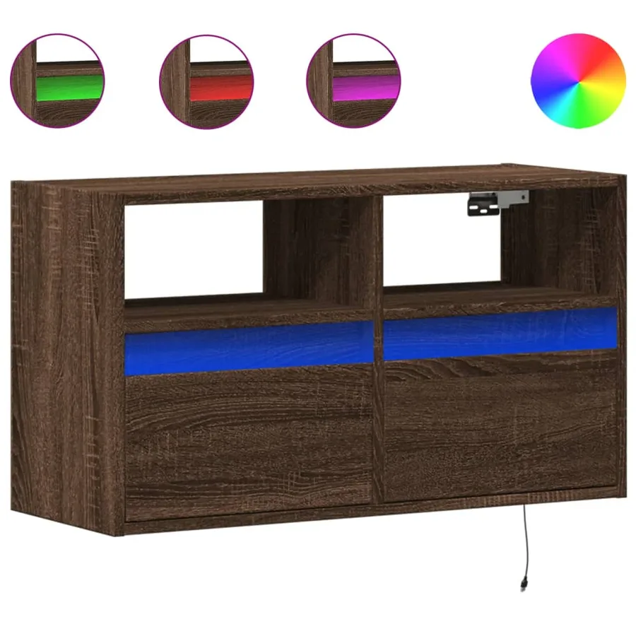 Meuble TV mural avec lumières LED chêne marron 80x31x45 cm - 2