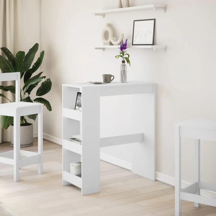 Table de bar et étagères blanc 90x40x103,5 cm bois d'ingénierie - 3