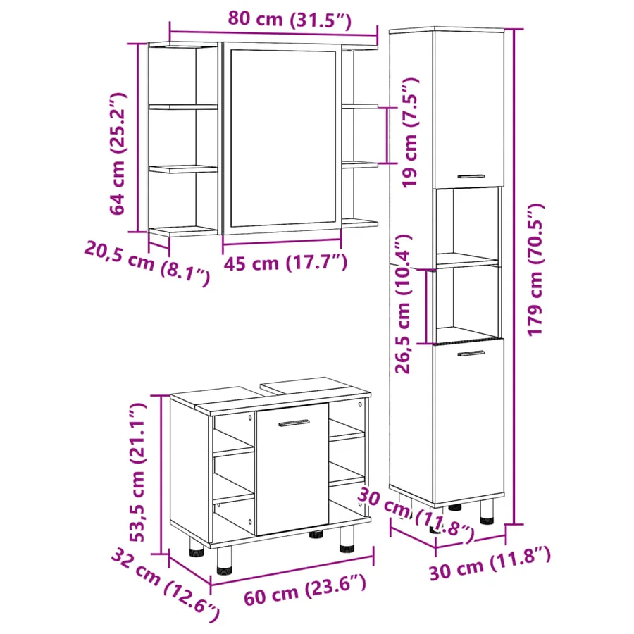 Ensemble de meubles de salle de bain 3 pcs chêne sonoma - 12