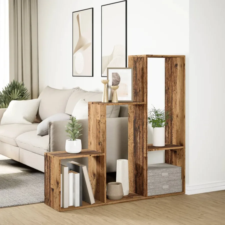 Étagère séparatrice de pièce 3 niveaux vieux bois 123x29x123 cm - 4