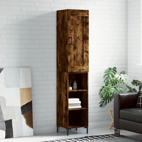 Buffet haut Chêne fumé 34,5x34x180 cm Bois d'ingénierie